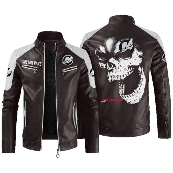 Custom Name Mercury Marine Contrast Leather Jacket - Personalized Logo Car Motorcycle Model - Image 3