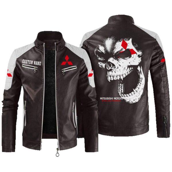 Custom Name Mitsubishi Contrast Leather Jacket - Personalized Logo Car Motorcycle Model - Image 3
