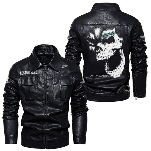 Custom Name Aston Martin Skull Leather Jacket - Personalized Logo Car Motorcycle Model - Image 7