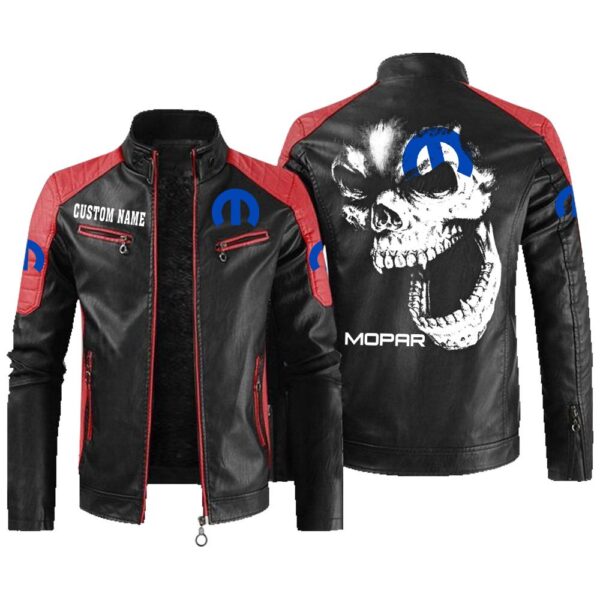 Custom Name Mopar Contrast Leather Jacket - Personalized Logo Car Motorcycle Model - Image 2