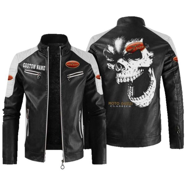 Custom Name Moto Guzzi Contrast Leather Jacket - Personalized Logo Car Motorcycle Model