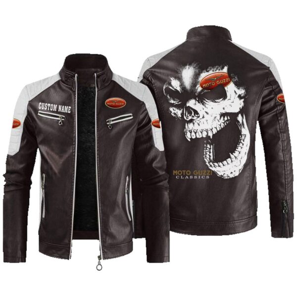 Custom Name Moto Guzzi Contrast Leather Jacket - Personalized Logo Car Motorcycle Model - Image 3