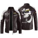 Custom Name New Holland Agriculture Contrast Leather Jacket - Personalized Logo Car Motorcycle Model