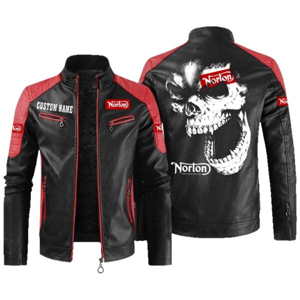 Custom Name Norton Motorcycle Company Contrast Leather Jacket - Personalized Logo Car Motorcycle Model - Image 2
