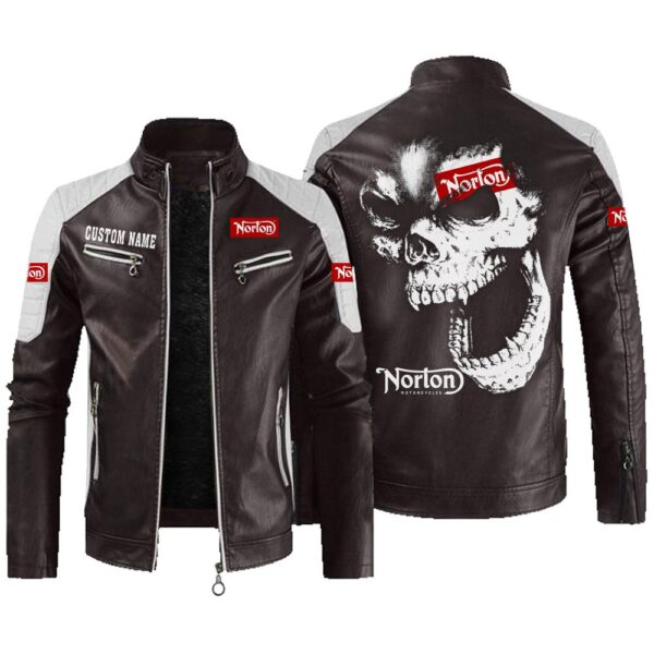 Custom Name Norton Motorcycle Company Contrast Leather Jacket - Personalized Logo Car Motorcycle Model - Image 3