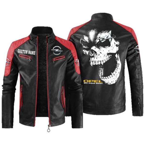 Custom Name Opel Contrast Leather Jacket - Personalized Logo Car Motorcycle Model - Image 2