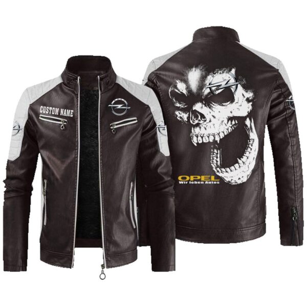 Custom Name Opel Contrast Leather Jacket - Personalized Logo Car Motorcycle Model - Image 3