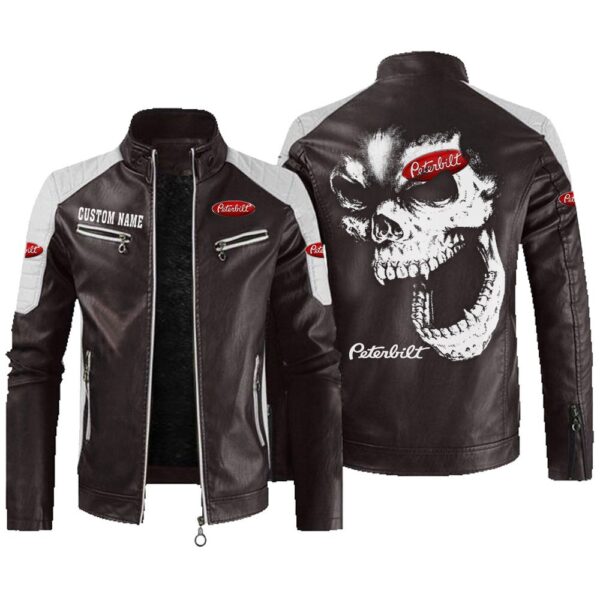 Custom Name Peterbilt Contrast Leather Jacket - Personalized Logo Car Motorcycle Model - Image 3