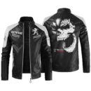 Custom Name Peugeot Contrast Leather Jacket - Personalized Logo Car Motorcycle Model