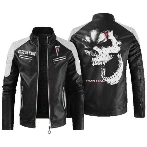 Custom Name Pontiac Contrast Leather Jacket - Personalized Logo Car Motorcycle Model