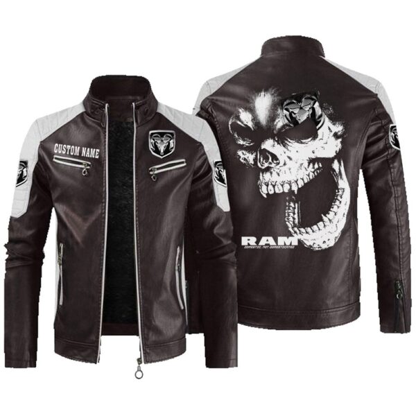 Custom Name Ram Contrast Leather Jacket - Personalized Logo Car Motorcycle Model - Image 3