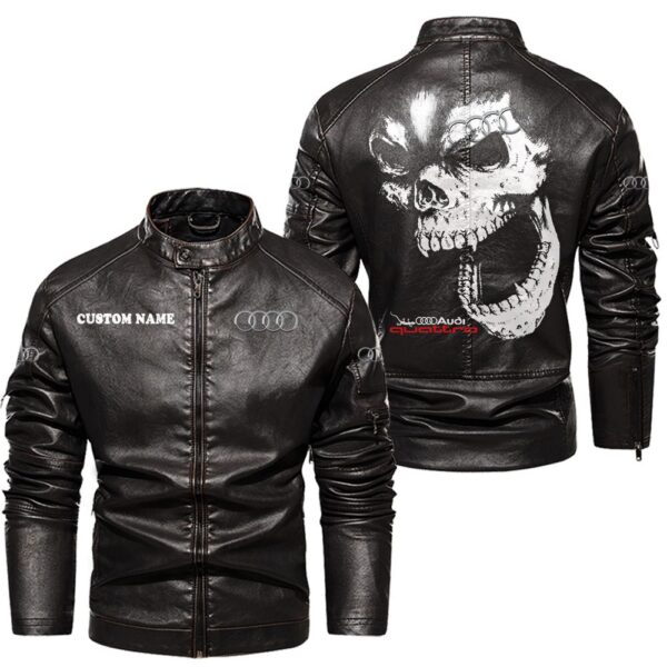 Custom Name Audi Quattro Skull Leather Jacket - Personalized Logo Car Motorcycle Model - Image 3