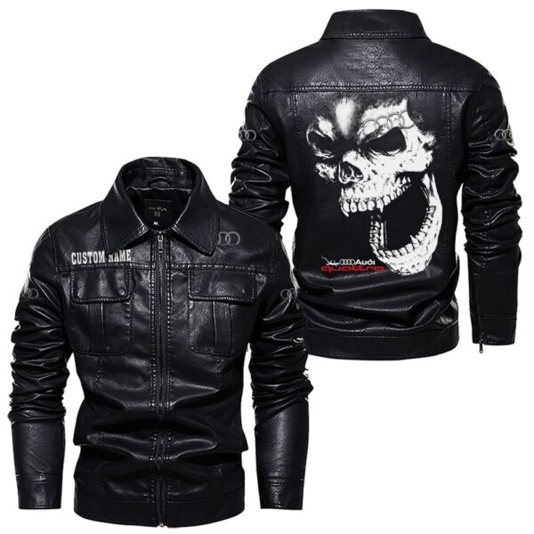 Custom Name Audi Quattro Skull Leather Jacket - Personalized Logo Car Motorcycle Model - Image 7