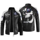 Custom Name Saab Contrast Leather Jacket - Personalized Logo Car Motorcycle Model