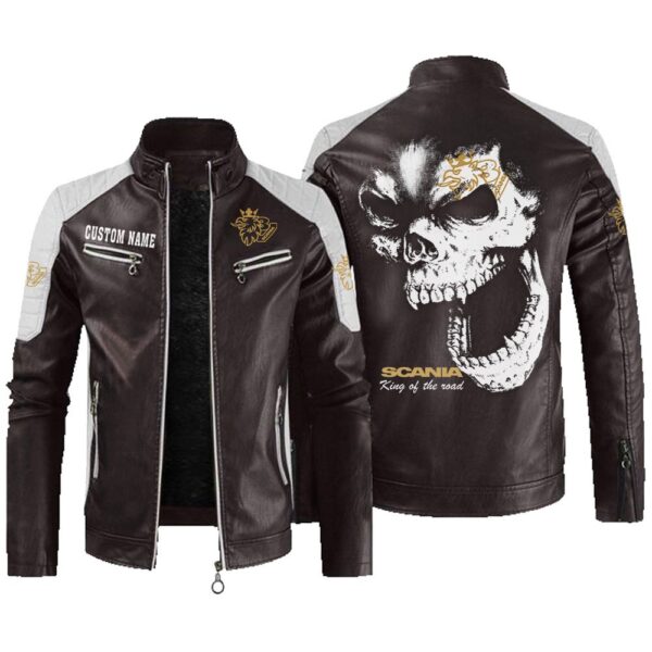 Custom Name Scania V8 Contrast Leather Jacket - Personalized Logo Car Motorcycle Model - Image 3