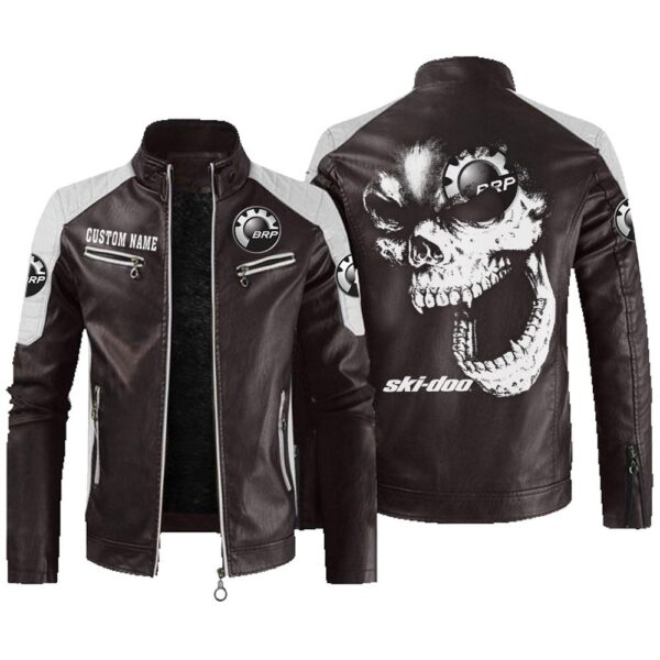 Custom Name Ski Doo Contrast Leather Jacket - Personalized Logo Car Motorcycle Model - Image 3