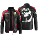 Custom Name Skoda Contrast Leather Jacket - Personalized Logo Car Motorcycle Model