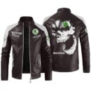 Custom Name Skoda Contrast Leather Jacket - Personalized Logo Car Motorcycle Model