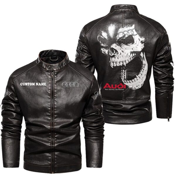 Custom Name Audi Skull Leather Jacket - Personalized Logo Car Motorcycle Model - Image 3
