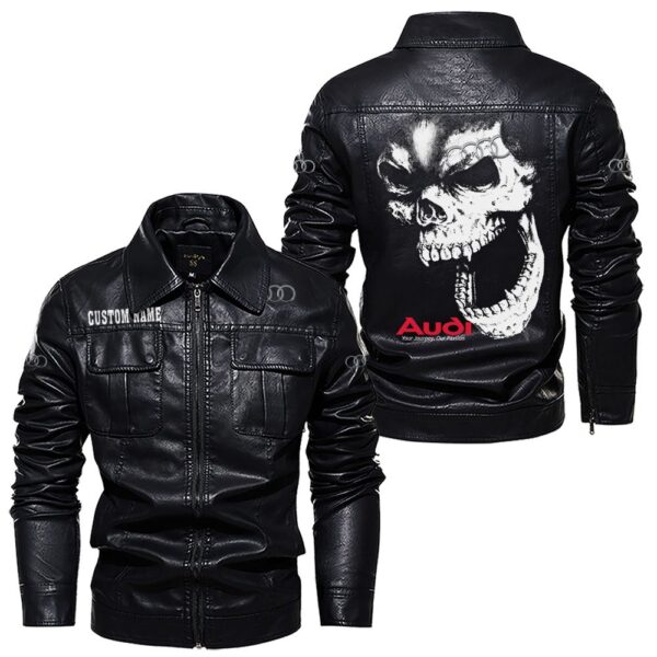 Custom Name Audi Skull Leather Jacket - Personalized Logo Car Motorcycle Model - Image 7