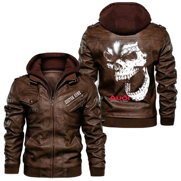 Custom Name Audi Skull Leather Jacket - Personalized Logo Car Motorcycle Model - Image 2