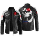 Custom Name Suzuki Contrast Leather Jacket - Personalized Logo Car Motorcycle Model