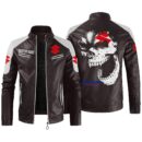 Custom Name Suzuki Contrast Leather Jacket - Personalized Logo Car Motorcycle Model