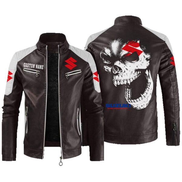 Custom Name Suzuki Contrast Leather Jacket - Personalized Logo Car Motorcycle Model - Image 3
