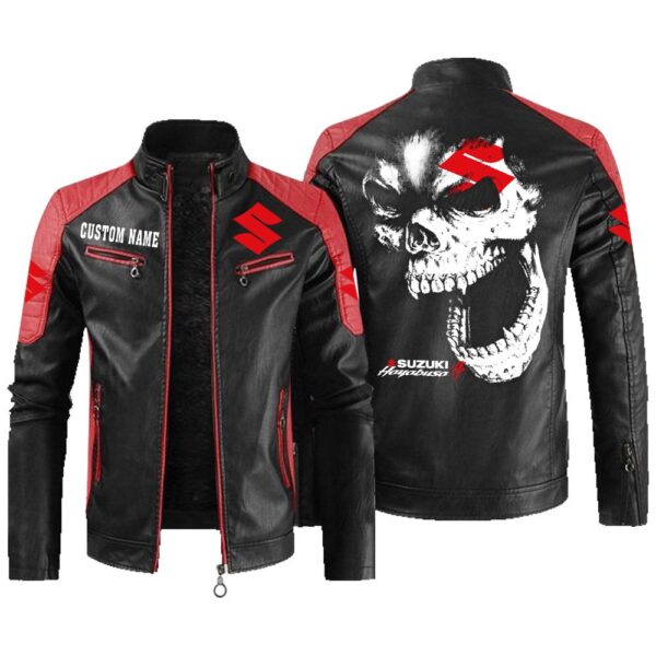 Custom Name Suzuki Hayabusa Contrast Leather Jacket - Personalized Logo Car Motorcycle Model - Image 2