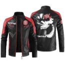 Custom Name Tatra Contrast Leather Jacket - Personalized Logo Car Motorcycle Model