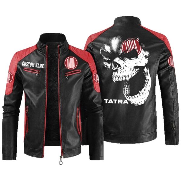 Custom Name Tatra Contrast Leather Jacket - Personalized Logo Car Motorcycle Model - Image 2