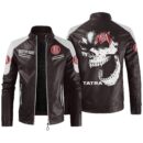 Custom Name Tatra Contrast Leather Jacket - Personalized Logo Car Motorcycle Model