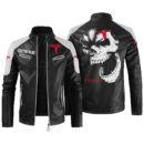 Custom Name Tesla Motors Contrast Leather Jacket - Personalized Logo Car Motorcycle Model
