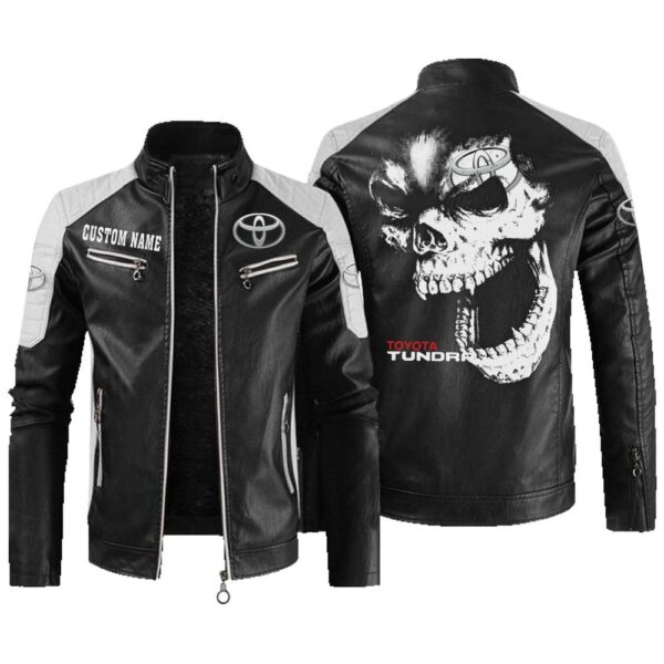 Custom Name Toyota Tundra Contrast Leather Jacket - Personalized Logo Car Motorcycle Model
