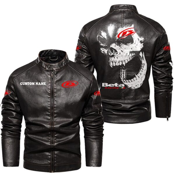 Custom Name Beta Skull Leather Jacket - Personalized Logo Car Motorcycle Model - Image 3