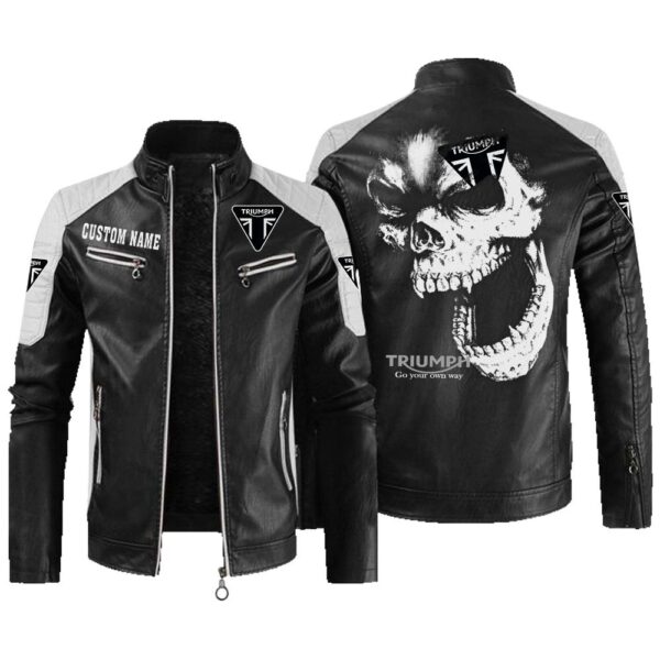 Custom Name Triumph Motorcycles Contrast Leather Jacket - Personalized Logo Car Motorcycle Model