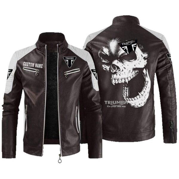 Custom Name Triumph Motorcycles Contrast Leather Jacket - Personalized Logo Car Motorcycle Model - Image 3