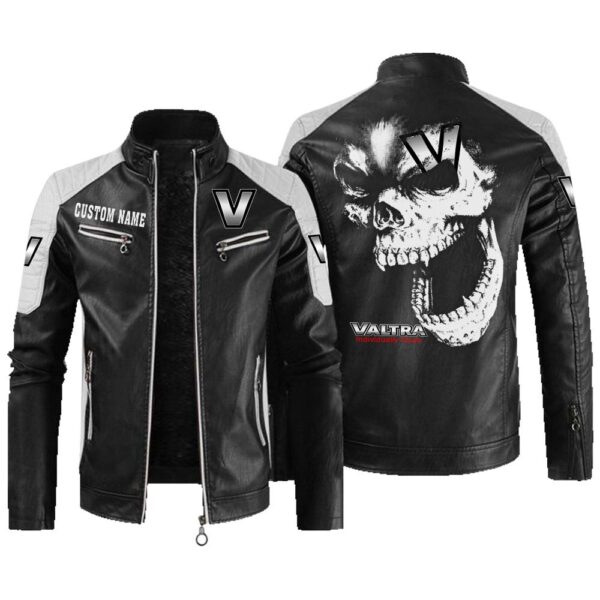Custom Name Valtra Contrast Leather Jacket - Personalized Logo Car Motorcycle Model