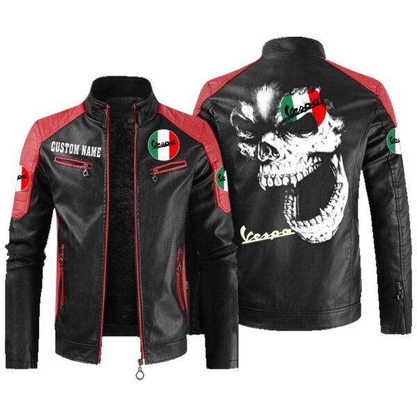 Custom Name Vespa Contrast Leather Jacket - Personalized Logo Car Motorcycle Model - Image 2