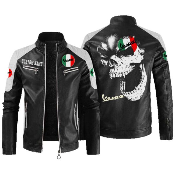 Custom Name Vespa Contrast Leather Jacket - Personalized Logo Car Motorcycle Model