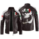 Custom Name Vespa Contrast Leather Jacket - Personalized Logo Car Motorcycle Model