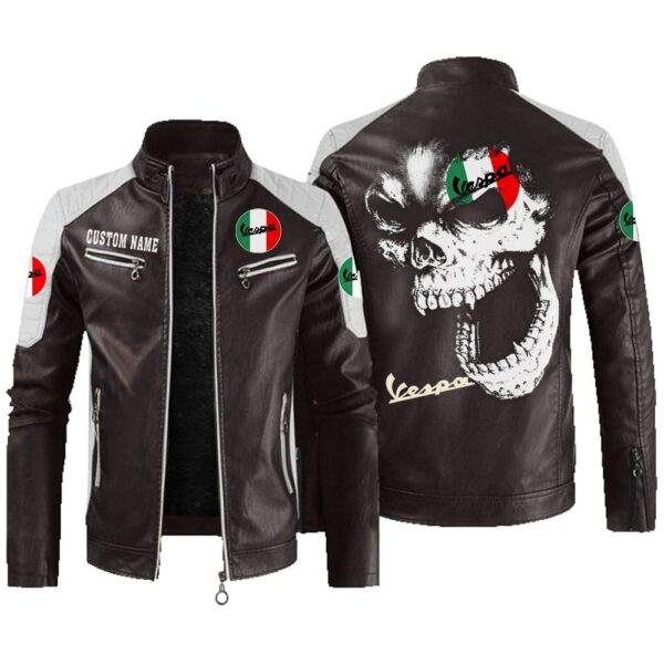 Custom Name Vespa Contrast Leather Jacket - Personalized Logo Car Motorcycle Model - Image 3