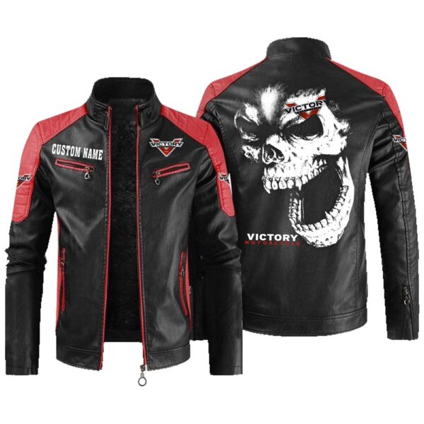 Custom Name Victory Motorcycles Contrast Leather Jacket - Personalized Logo Car Motorcycle Model - Image 2