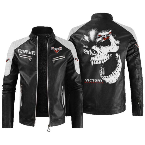 Custom Name Victory Motorcycles Contrast Leather Jacket - Personalized Logo Car Motorcycle Model