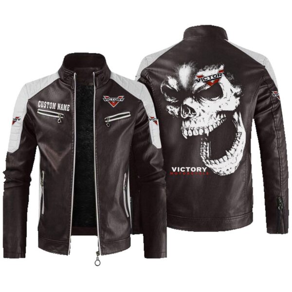 Custom Name Victory Motorcycles Contrast Leather Jacket - Personalized Logo Car Motorcycle Model - Image 3