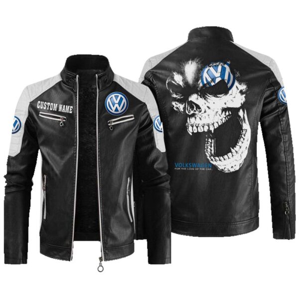Custom Name Volkswagen Contrast Leather Jacket - Personalized Logo Car Motorcycle Model