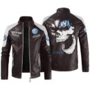 Custom Name Volkswagen Contrast Leather Jacket - Personalized Logo Car Motorcycle Model