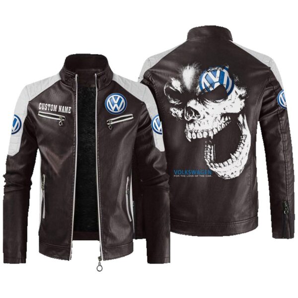 Custom Name Volkswagen Contrast Leather Jacket - Personalized Logo Car Motorcycle Model - Image 3