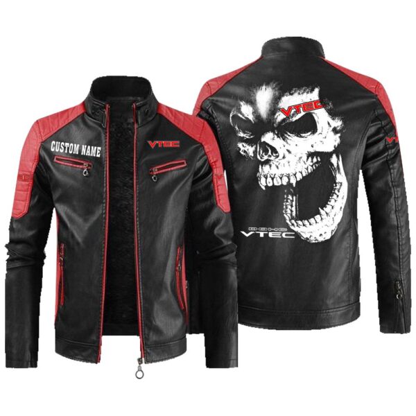 Custom Name Vtec Contrast Leather Jacket - Personalized Logo Car Motorcycle Model - Image 2