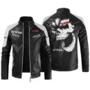 Custom Name Vtec Contrast Leather Jacket - Personalized Logo Car Motorcycle Model